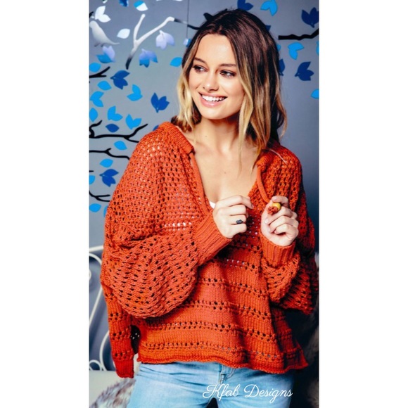 ❤️LAST 2! Rust Balloon Sleeve Tie Front Sweater! - Picture 5 of 8